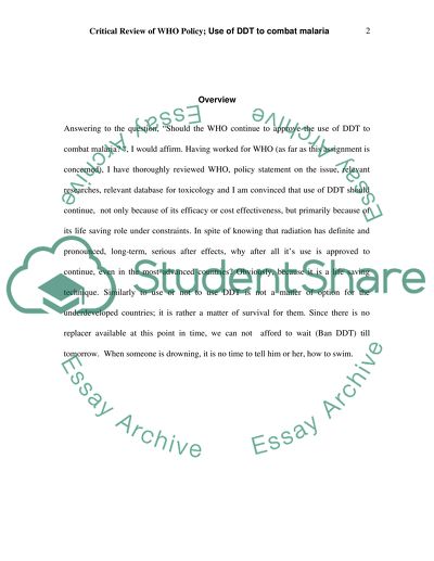 Use of Pesticide Dicophane to Combat Malaria