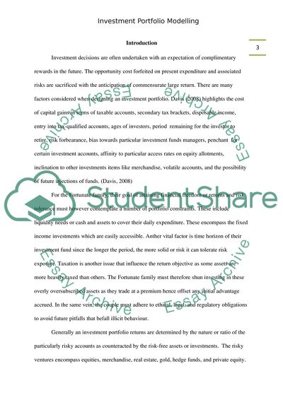 Investment Portfolio Modelling