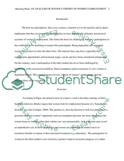 Jevons Theory of Womens Employment