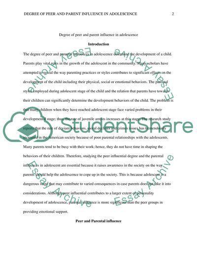 Degree of Peer and Parent Influence in Adolescence