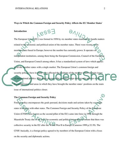 Ways in Which the Common Foreign and Security Policy Affects the EU Member States