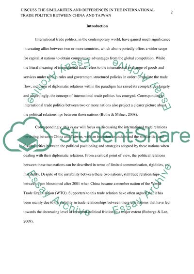 Similarities and Differences in the International Trade Politics between China and Taiwan