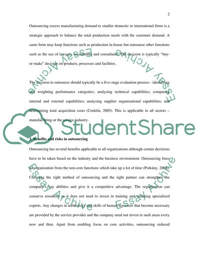 Management study: Outsourcing
