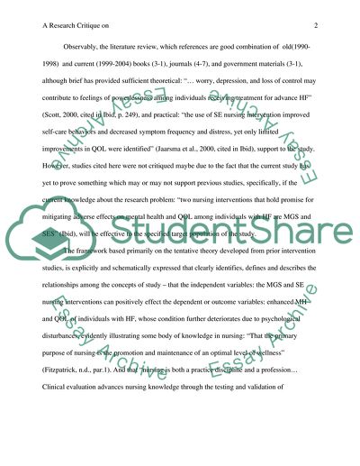 Effects of Nursing Intervention to Enhance Mental Health and Quality of Life