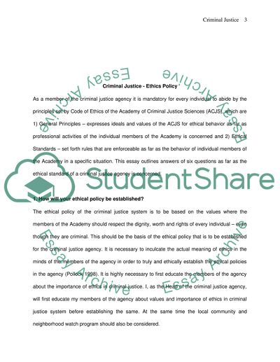 Criminal Justice- Ethics Policy