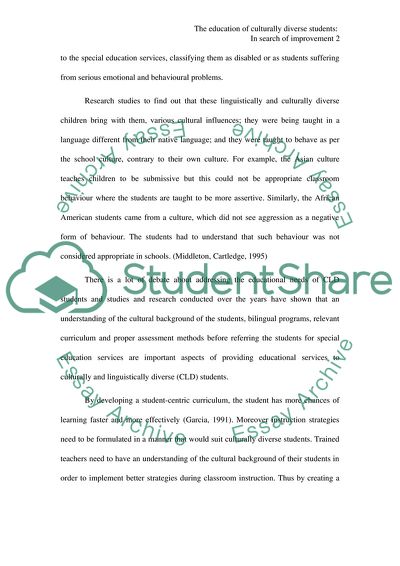 The Education of Culturally Diverse Students: In Search of Improvement