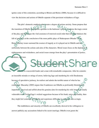Analysing Othellos Character