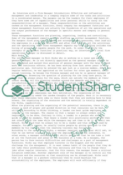 An Interview with a Firm Manager