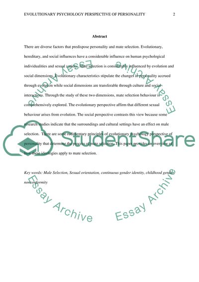 Evolutionary Psychology Perspective of Personality