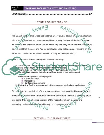 Training Program for Westland Banks Plc: Benefits, Necessity and Practicability of the Program