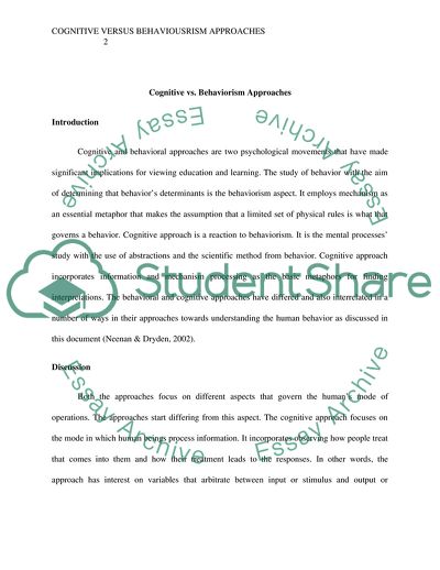 Cognitive Versus Behaviorism Approaches