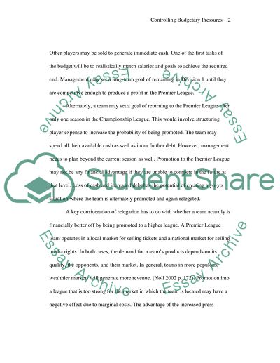 Controlling Budgetary Pressures in Football