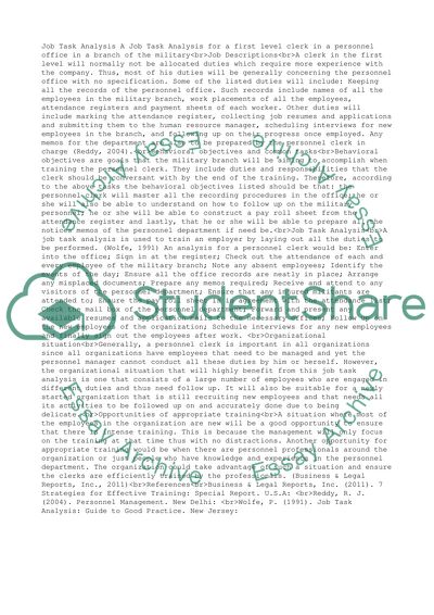 Job Task Analysis for a First-Level Clerk