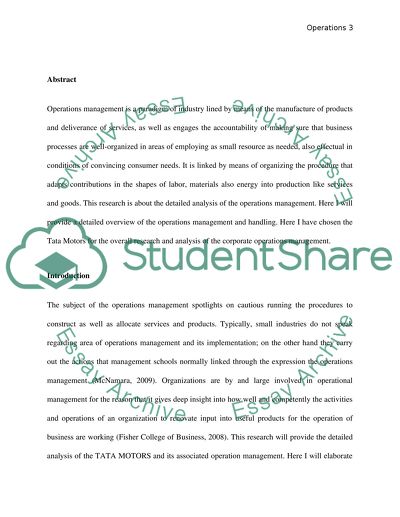 Role of Operations Management Paper