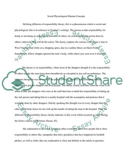 Latane& Darley Theory study Diffusion of Responsibility
