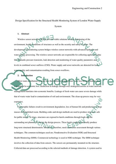 Design Specification for the Structural Health Monitoring System of London Water Supply System