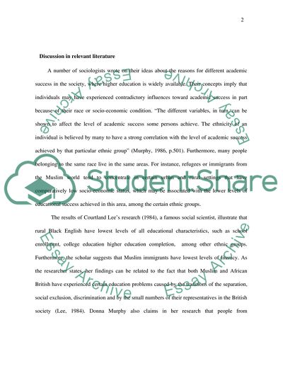 Academic Success as It Relates to Social Class and Race