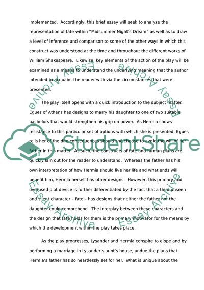 Representations of Fate in William Shakespeares Midsummer Nights Dream