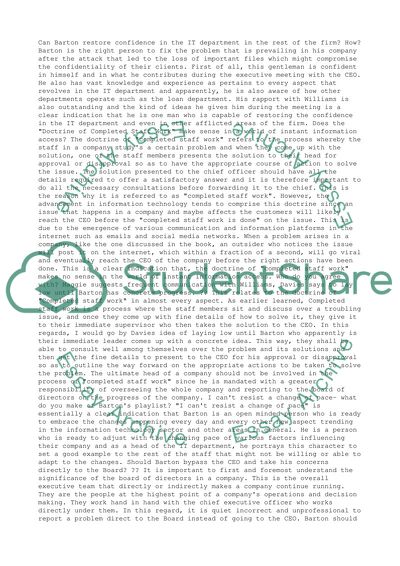 Can Barton Restore Confidence in the IT Department in the Rest of the Firm