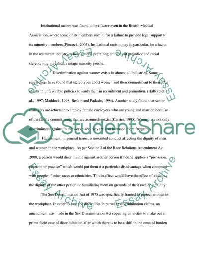 DOES UK DISCRIMINATION LAW PREVENT DISCRIMINATION IN THE UK RESTAURANT INDUSTRY extra literature review