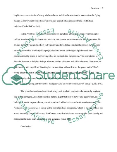 The Events of a Hurricane and the Manner in the Poem Problems with Hurricanes by Victor Hernandes Cruz
