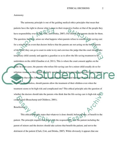 Parental Refusal of Life-Saving Care for a Minor Child