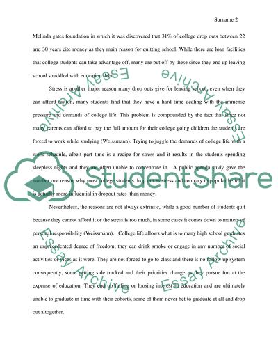 The cuses of students not finishing thier collge education