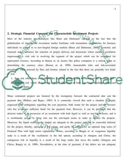 Strategic Financial Concerns for a Typical International Investment Project