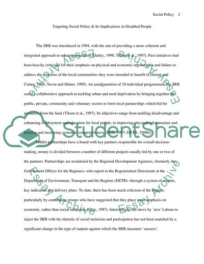 Targeting Social Policy and Its Implications in Disabled People