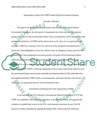 Organization Analysis For United Nation Environment Program