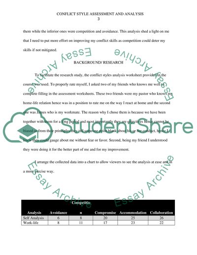 conflict style assessment and analysis essay example topics and style analysis essay example