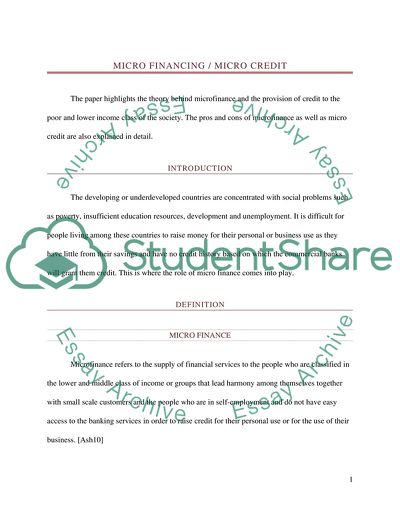 Micro Financing/micro credit