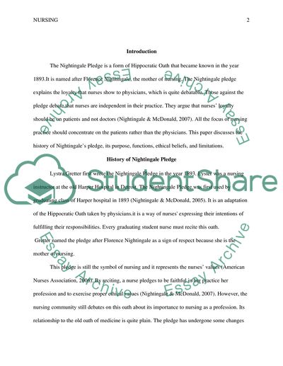 History, Function and purpose of Nightingale Pledge