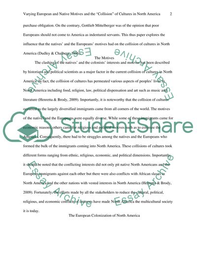 Varying European and Native Motives and the Collision of Cultures in North America