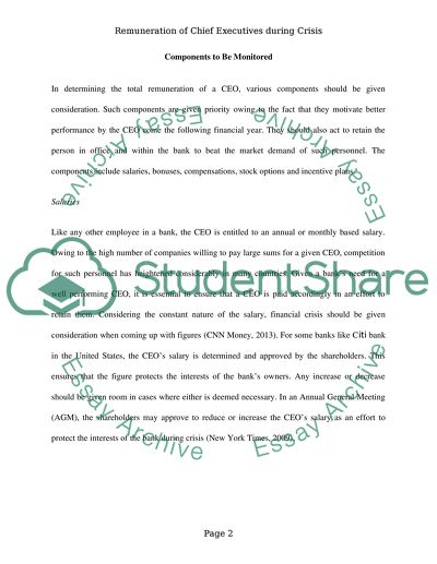 Remuneration of Chief Executives during Crisis