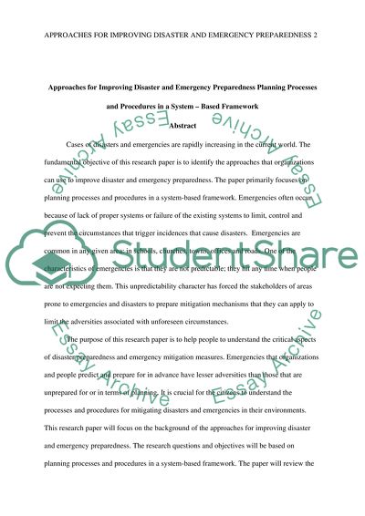 Improving Disaster and Emergency Preparedness Planning Processes and Procedures in a System
