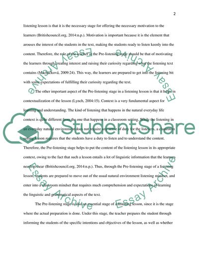 Three Main Stages in a Listening Lesson and Activities Suitable For Each Stage