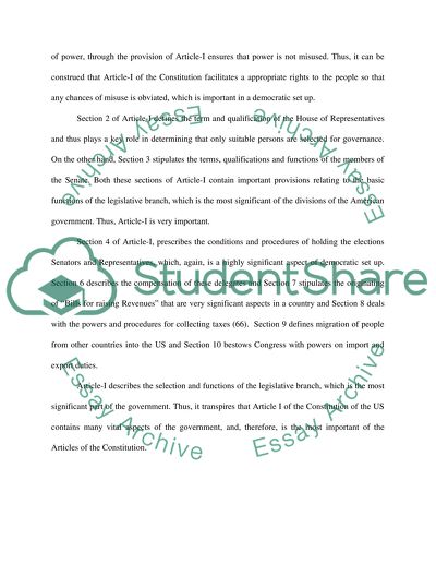 Article I of the Constitution of America