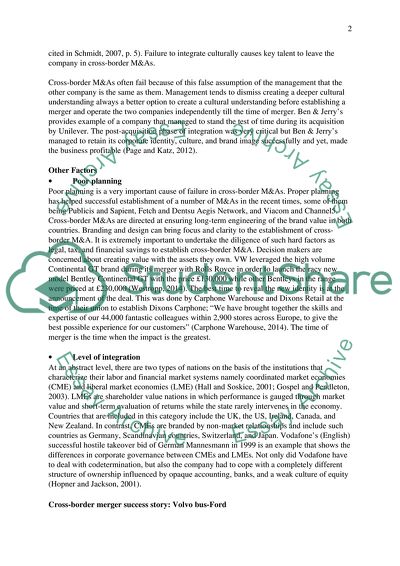 Cross-Border Mergers and Acquisitions Failure and the Role of HR