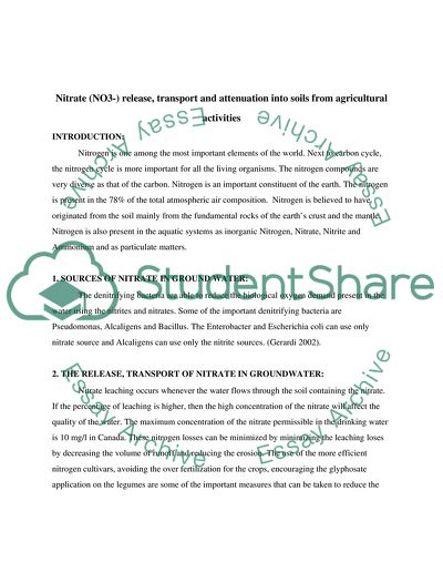 Nitrate (NO3): Release, Transport and Attenuation into Soils from Agricultural Activities
