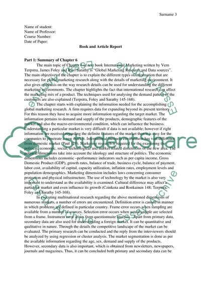 Analysis of International Marketing Book by Vern Terpstra and WSJ Article by Dow Jones