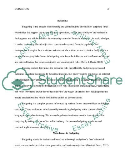 Main Issues in Budgeting