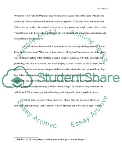 Proposal Argument///Maryland Should Institute a 5-cent Tax on Plastic Bags