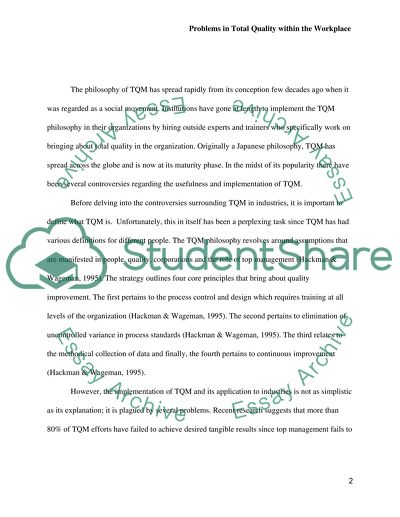 Problems in Total Quality within the Workplace