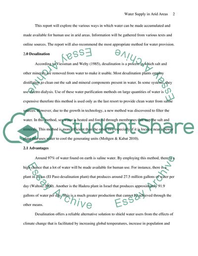Different Techniques for Providing Fresh Water to Arid Regions of the World
