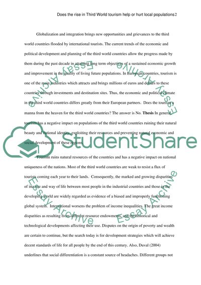 Does the Rise in Third World Tourism Help Local Populations