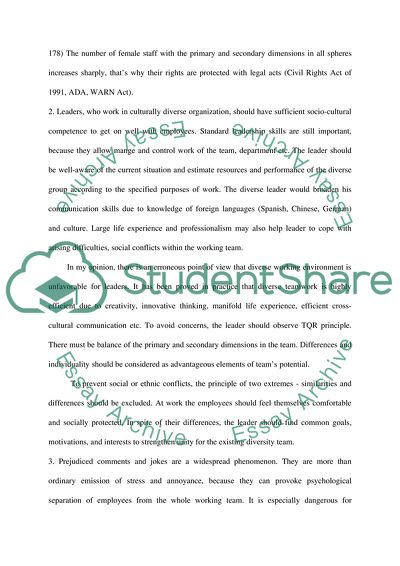 Discussion questions for Managing Diversity Class (fourth week)