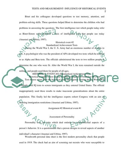 Tests and Measurement- Influence of Historical Events
