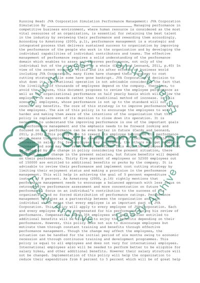 Performance Management: JVA Corporation Simulation