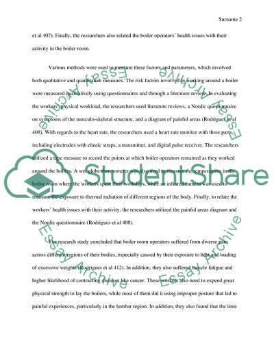 Article Review: Assessment of Physical workload in Boiler Operations
